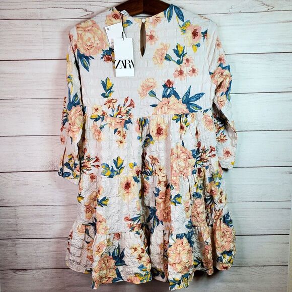 Zara The Sharon Multicolored Floral Print Textured Tiered Babydoll Dress Sm NWT - Picture 6 of 8